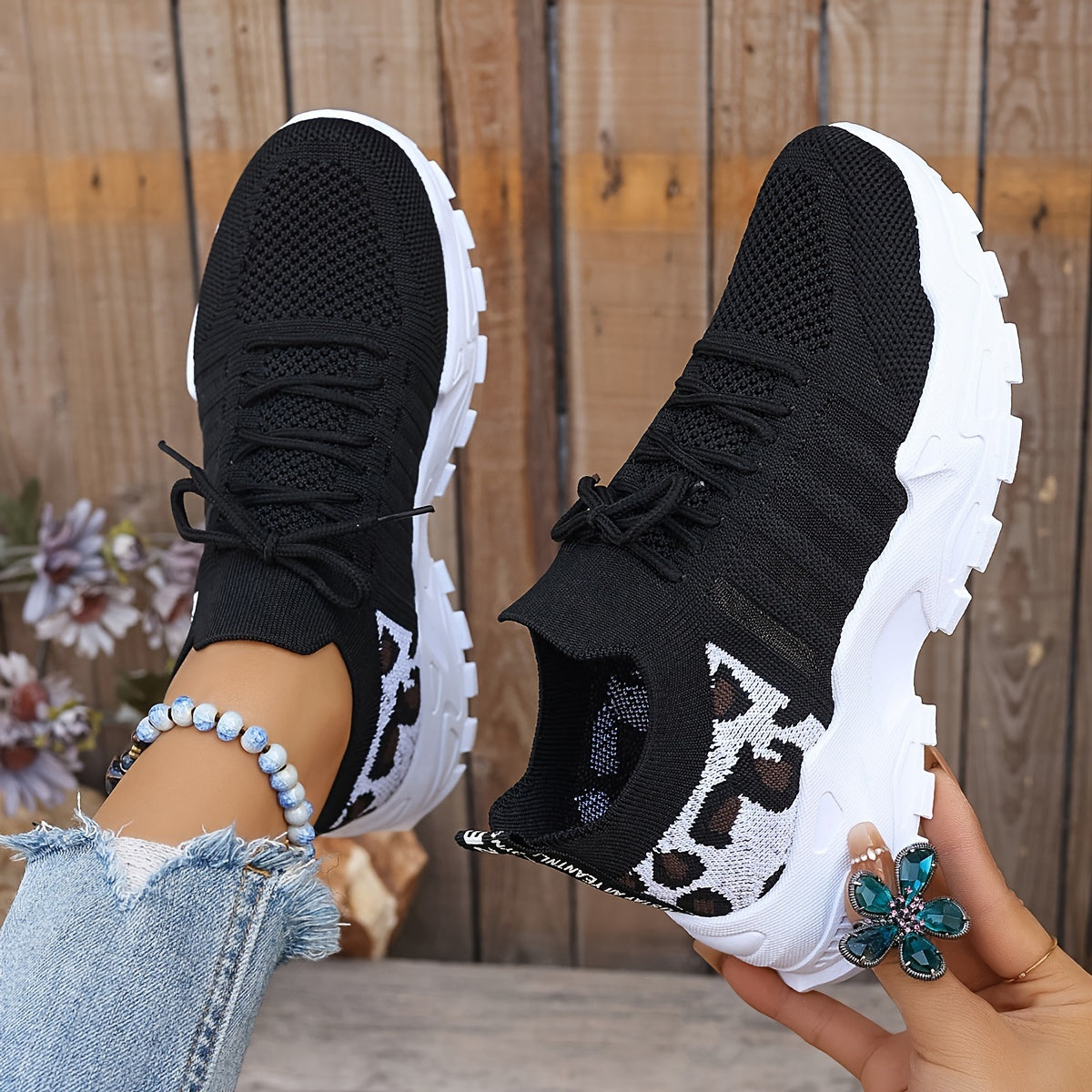 Breathable Mesh Leopard Print Sneakers