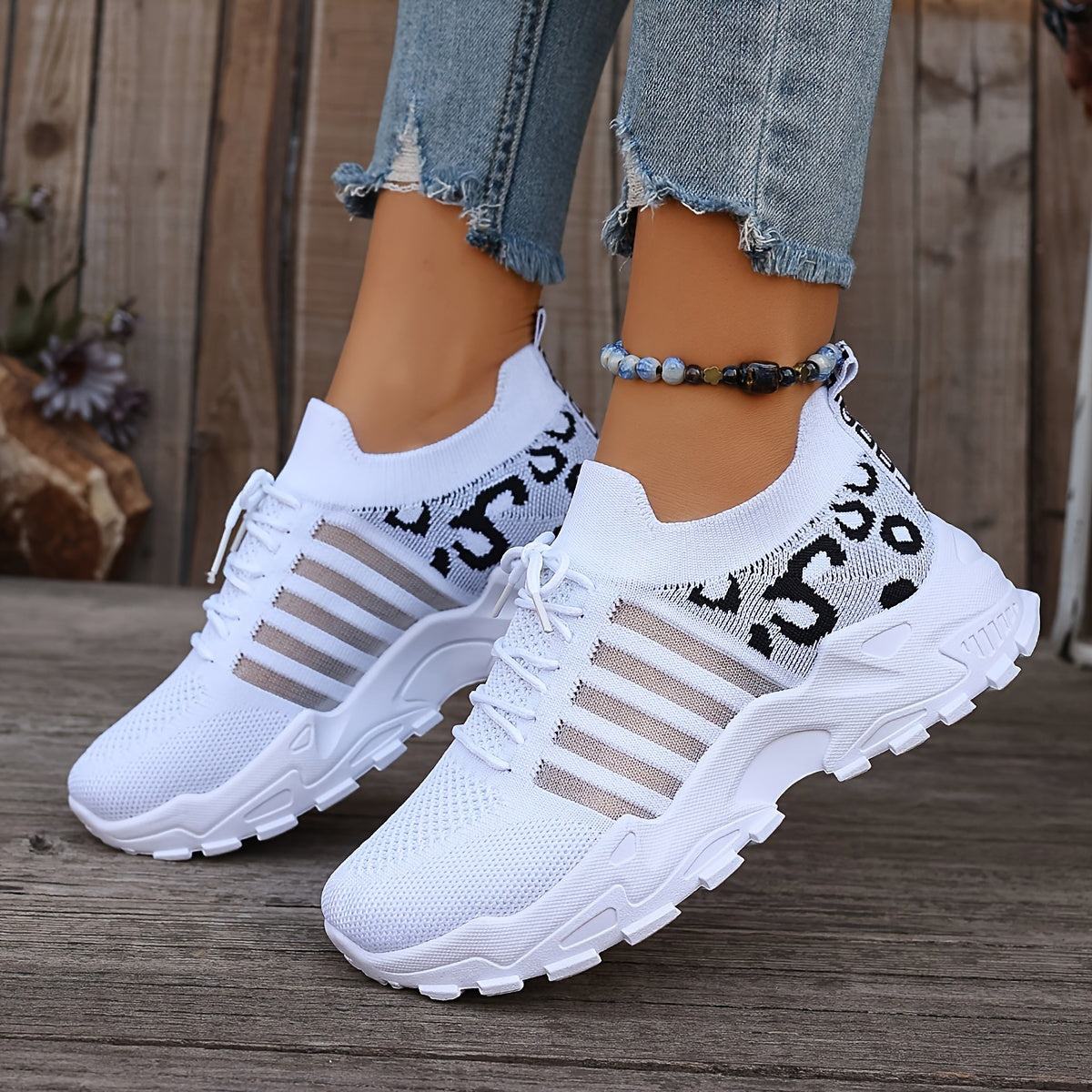 Breathable Mesh Leopard Print Sneakers