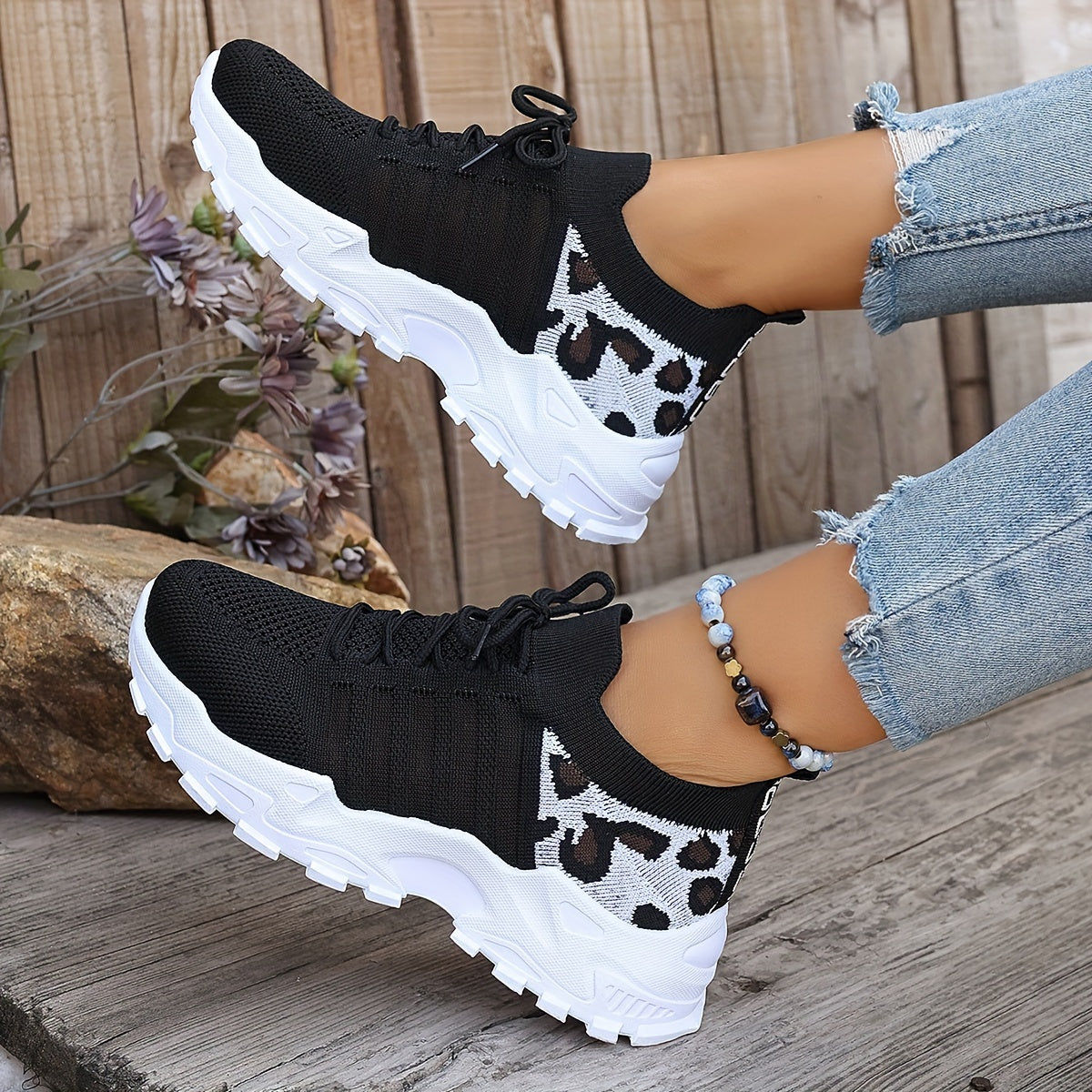 Breathable Mesh Leopard Print Sneakers